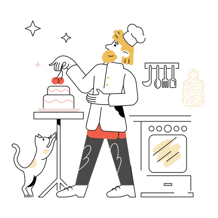 Chef making cake  Illustration