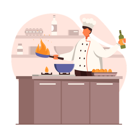 Chef making egg dish  Illustration