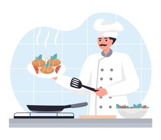 Chef Making Food  Illustration