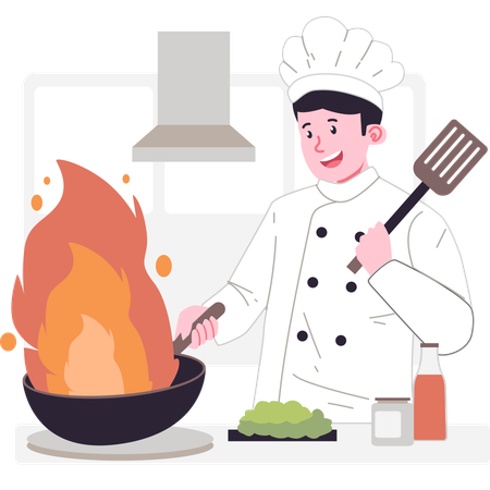 Chef making food in kitchen  Illustration