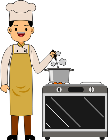 Chef making food in kitchen  Illustration