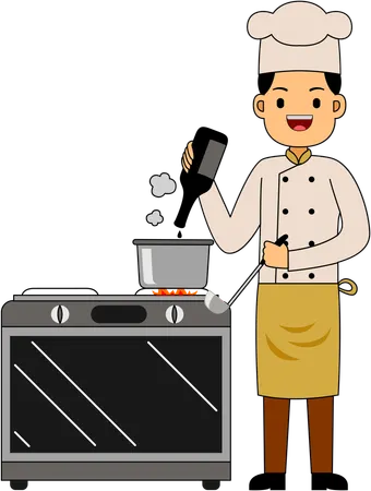 Chef making food in kitchen  Illustration