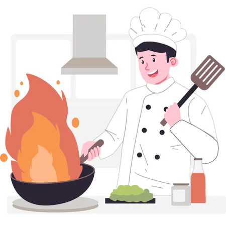 Chef making food in kitchen  Illustration