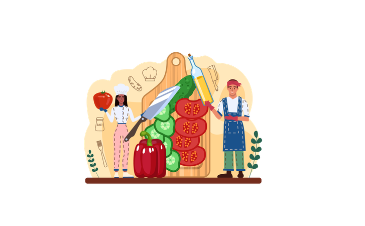 Chef making Fresh salad  Illustration