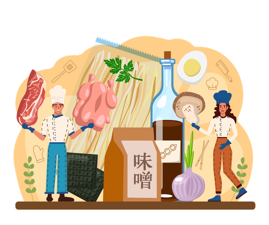 Chef making Japanese food  イラスト