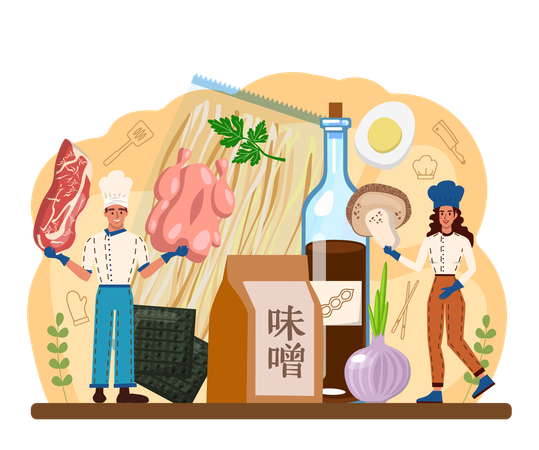 Chef making Japanese food  Ilustración