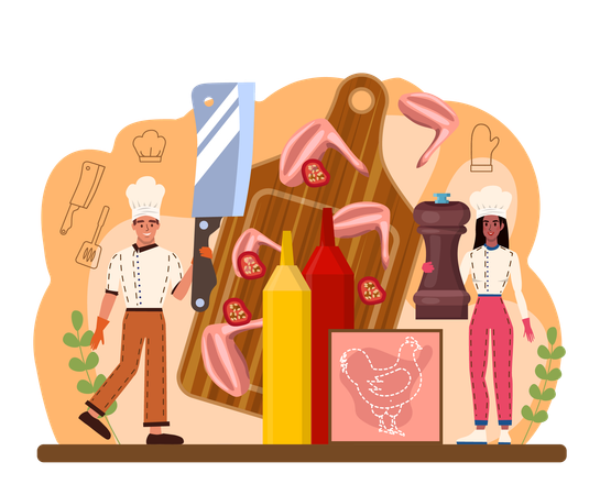 Chef making meat platter  Illustration