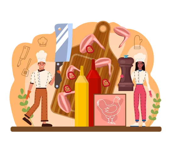 Chef making meat platter  Illustration