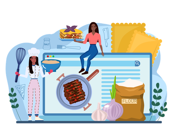 Chef making online lasagna  Illustration