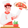 illustration chef making pizza