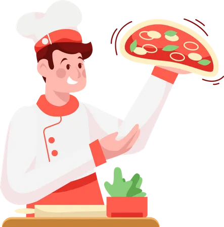 Chef Making Pizza  Illustration