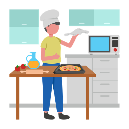 Chef Making Pizza in cafe  Illustration