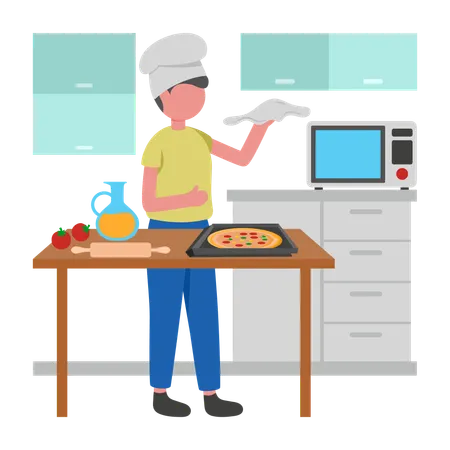 Chef Making Pizza in cafe  Illustration