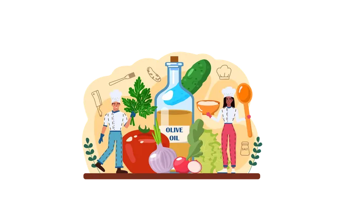 Fresh Salad In A Bowl Web Banner Or Landing Page Peopple Cooking Organic And Healthy Food Vegetable And Fruit Salad Ingredients Salad Bar Counter Isolated Flat Vector Illustration イラスト