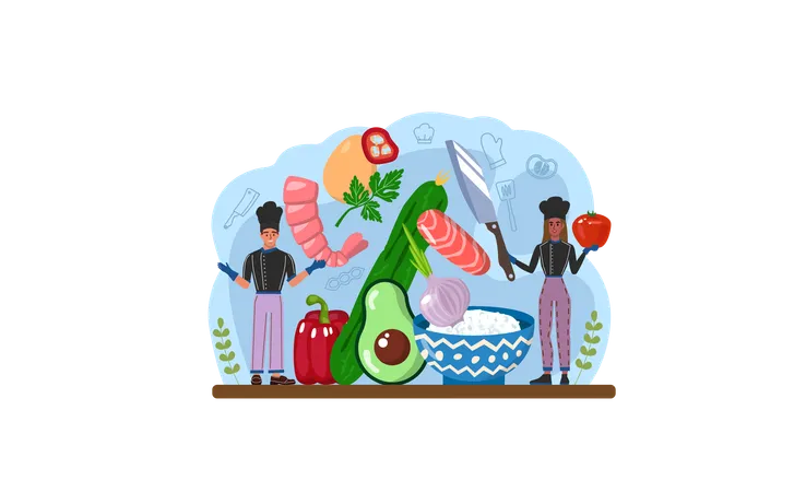 Poke Bowl Web Banner Or Landing Page Fresh Healthy Food With Salmon Tuna Or Shrimp Topings Hawaiian Traditional Food Sliced Vegetables And Seafood Flat Vector Illustration Illustration