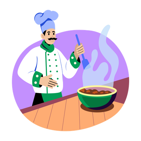 Chef making soup  Illustration