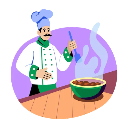 Chef making soup  Illustration