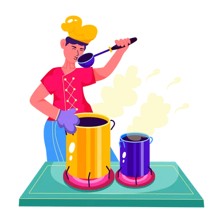 Chef making soup  Illustration