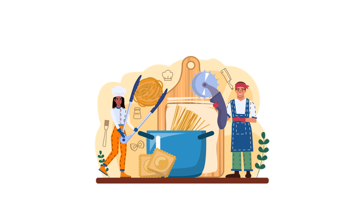 Chef making spaghetti with cheese  Illustration