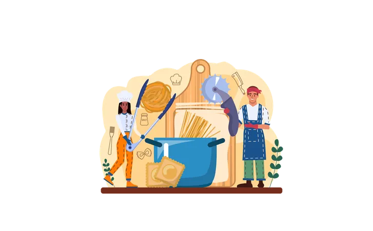 Chef making spaghetti with cheese  Illustration