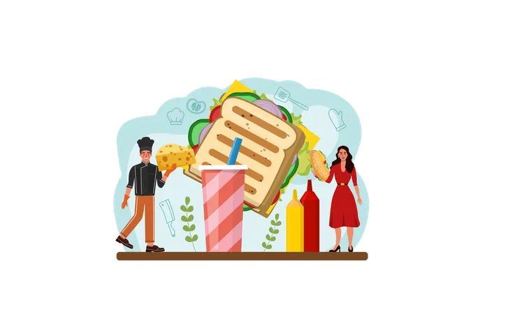 Sandwich Web Banner Or Landing Page Variety Of Delicious Sandwiches For Breakfast Toast With Ham Turkey Or Bacon Cheese Salad And Tomatoes Delicious Lunch Snack Flat Vector Illustration 일러스트레이션