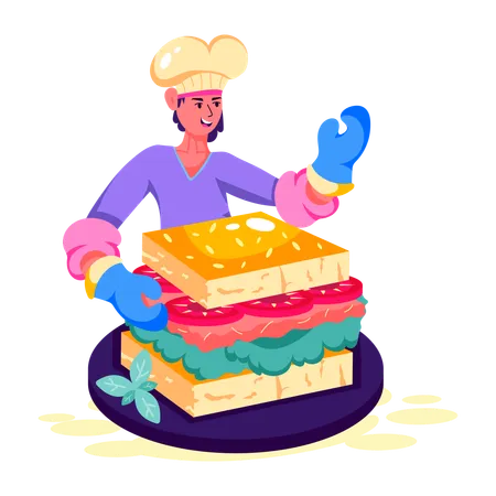 Chef making vegetable sandwich  Illustration