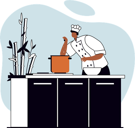 Chef male cooking food  Illustration