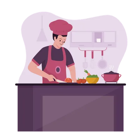 Chef Man Cooking Illustration Design Concept Illustration For Websites Landing Pages Mobile Applications Posters And Banners Trendy Flat Vector Illustration Illustration