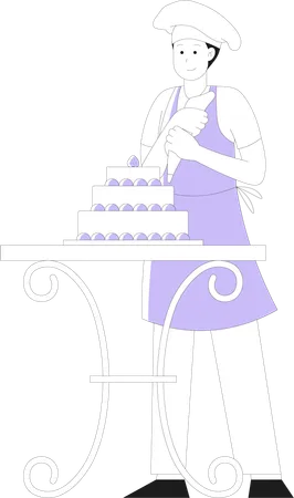 Chef man decorating cake  Illustration