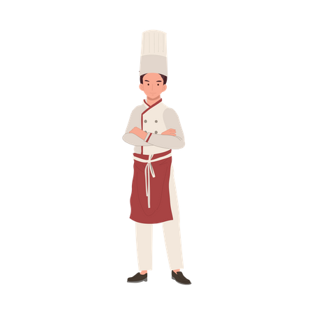 Chef masculin confiant debout avec les bras croisés en uniforme de cuisine  Illustration