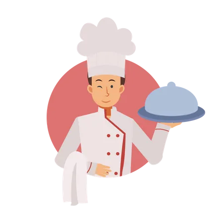 Chef masculino con campana  Ilustración