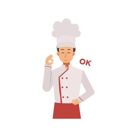 Chef masculino con gesto de mano ok  Ilustración