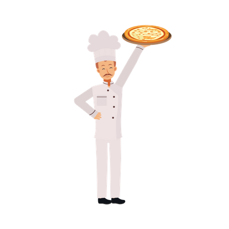 Chef masculino con pizza  Ilustración