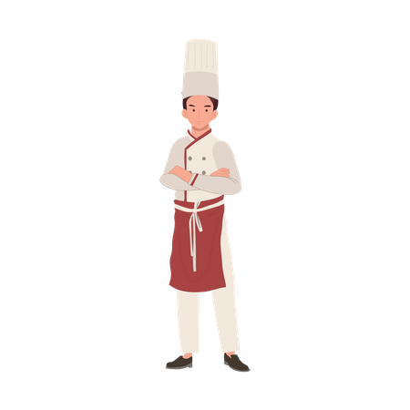 Chef masculino confiante em pé com braços cruzados em uniforme de cozinha  Ilustração