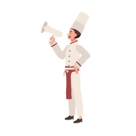 Chef masculino confiante segurando megafone  Ilustração