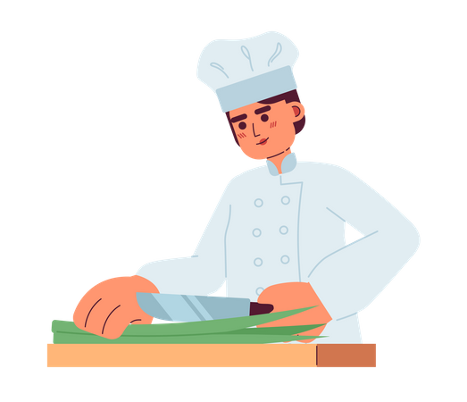 Chef masculino cortando cebolla verde  Ilustración