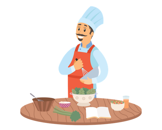 Chef masculino cozinhando  Ilustração