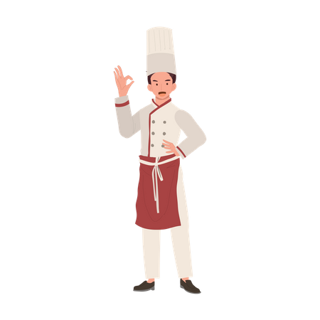 Chef masculino dando sinal de ok  Ilustração
