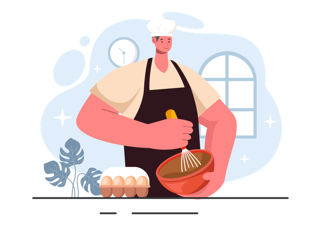 Chef masculino fazendo bolo  Ilustração