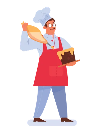 Chef masculino fazendo bolo  Ilustração