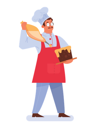 Chef masculino fazendo bolo  Ilustração