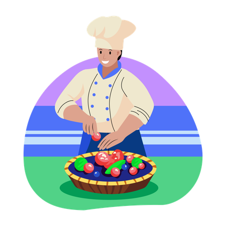 Chef masculino fazendo torta  Ilustração