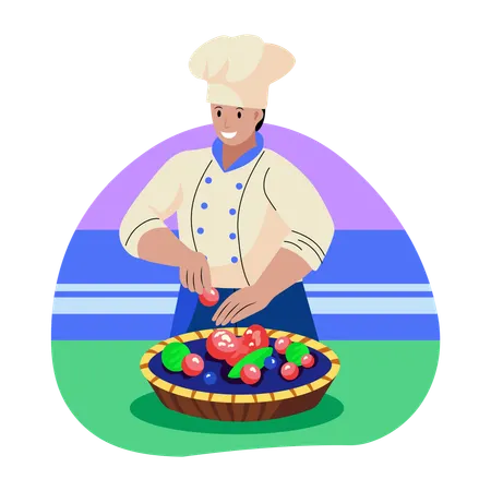 Chef masculino fazendo torta  Ilustração