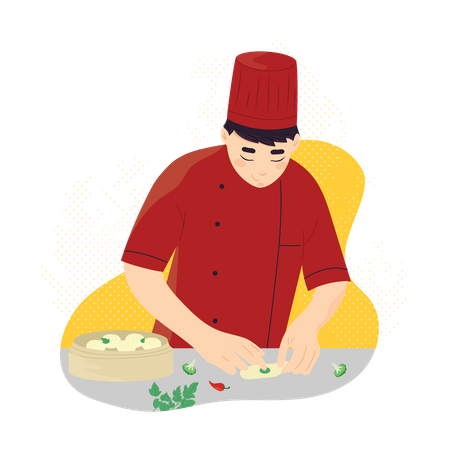 Chef masculino haciendo momos  Ilustración