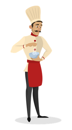 Chef masculino polvilhe sal  Ilustração