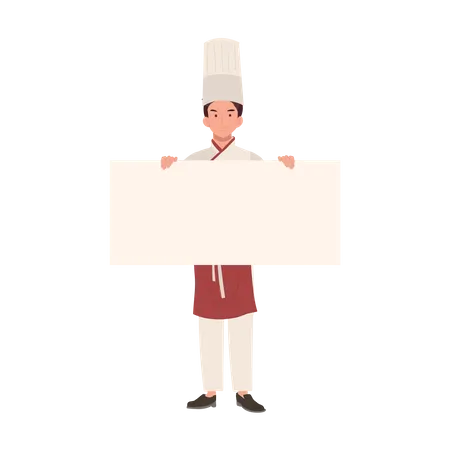 Chef masculino profesional sosteniendo tablero en blanco  Ilustración