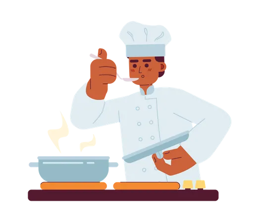 Chef masculino prueba la comida  Ilustración