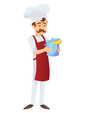 Chef masculino segurando o fogão  Ilustração