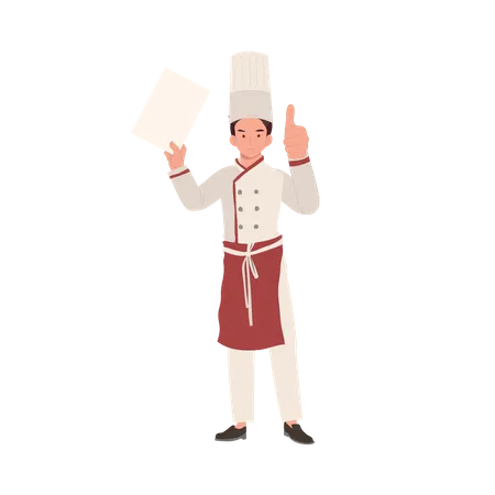 Chef masculino sonriente dando pulgar hacia arriba  Ilustración