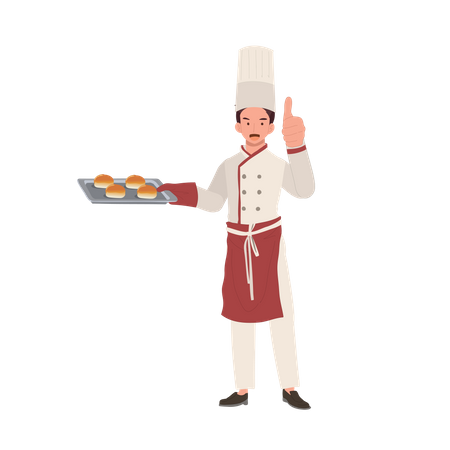 Chef masculino sorridente desistindo do polegar  Ilustração